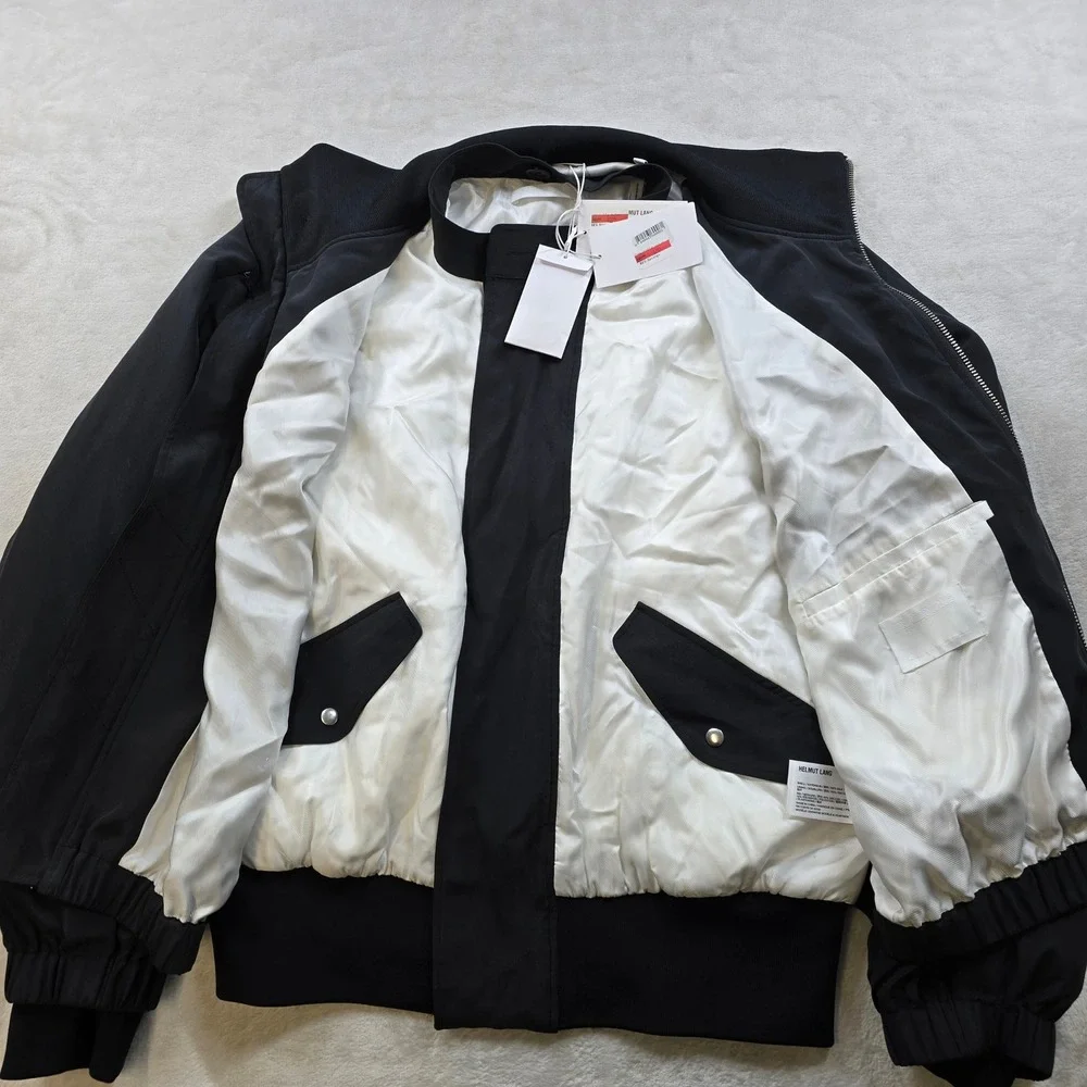 Helmut Lang Zip Bomber Jackets Mens Medium Black 2 In 1‎ Jacket Silk $1295 NEW